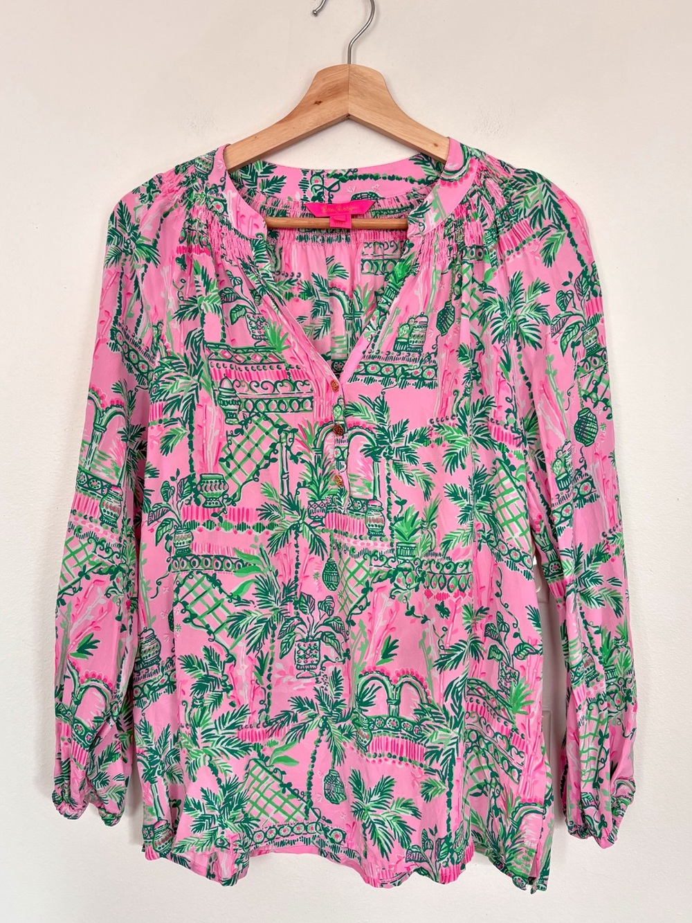 Lilly Pulitzer || Elsa Silk Top Mandevilla Baby Always Worth It Pink Green Small